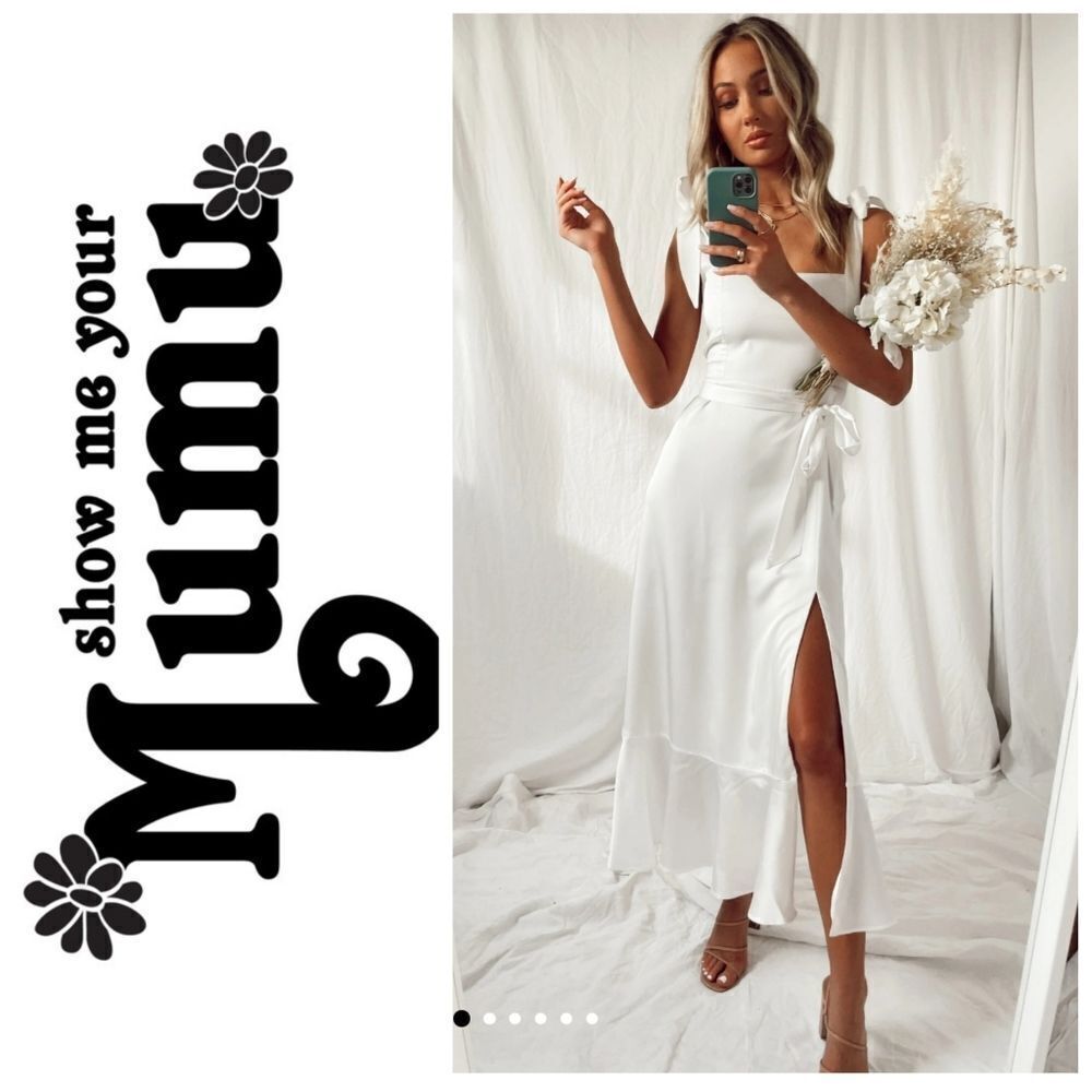 NWOT Show Me Your MuMu Garden Midi Dress in Ivory Luxe Satin